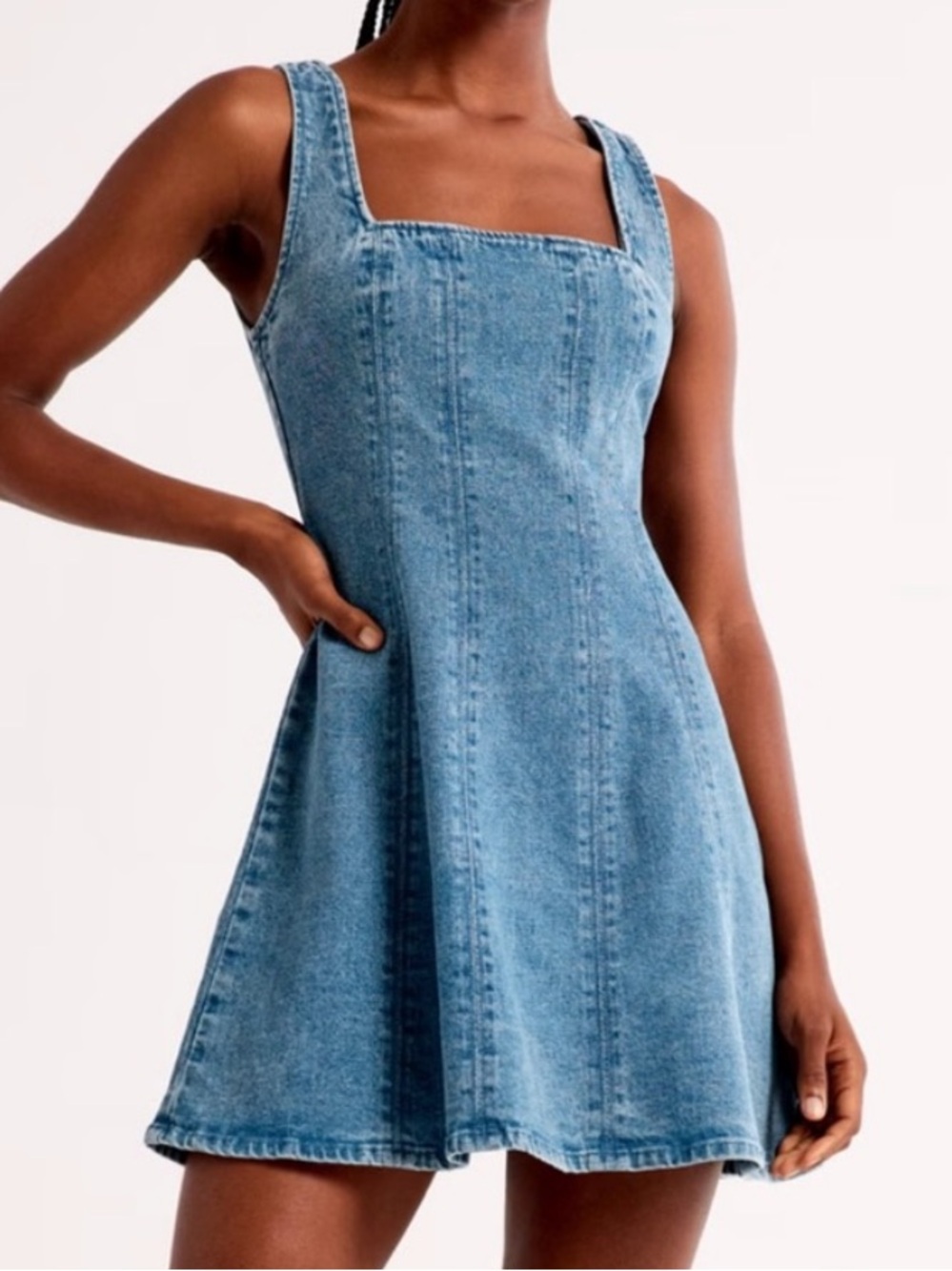 Abercrombie & Fitch Medium Wash Square-Neck Denim Mini Dress